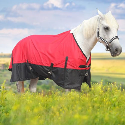 600D Horse Blanket, 0g No-Fill Waterproof Turnout Rain Sheet - color: Red/Black, size: 75"
