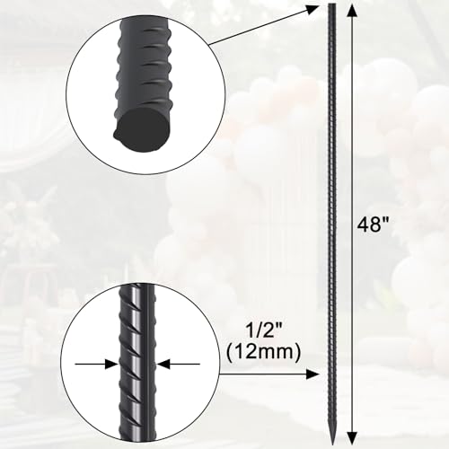 Rebar Stakes 48 Inch 16 Pcs Concrete Form Stake 1/2 Inch Dia Ground Anchors - size: 48"-Φ1/2"-16pcs