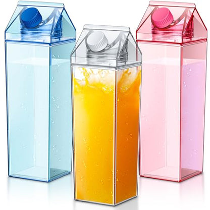Remerry 3 Pcs Milk Carton Container, Square Acrylic Plastic Clear - color: Pink Blue Clear, size: 34 oz