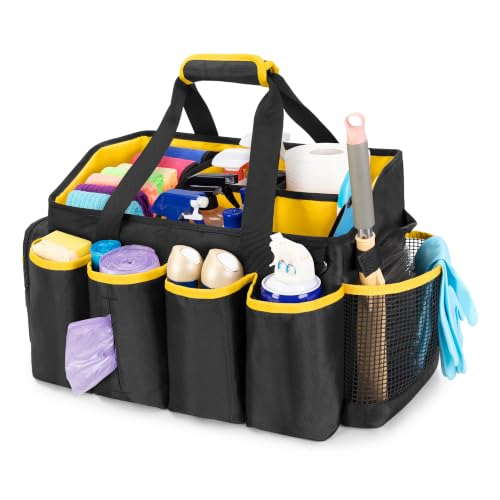 PGmoon Extra-Large Cleaning Caddy Organizer Bag with Handle | Cleaning Supply Tote Bag Built-in Support Boards for Car, Home, Housekeeping Work, Kitchen Cleaning Supplies
