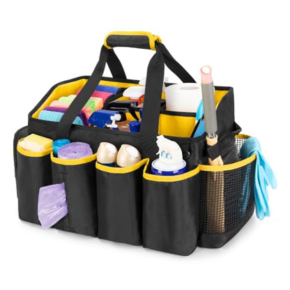 PGmoon Extra-Large Cleaning Caddy Organizer Bag with Handle | Cleaning Supply Tote Bag Built-in Support Boards for Car, Home, Housekeeping Work, Kitchen Cleaning Supplies