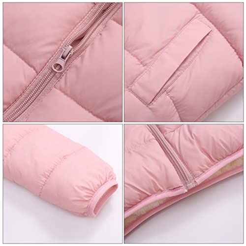 Happy Cherry Boys Girls Winter Thick Jacket Warm Fleece Fur Lining Zipper Hooded Windproof Coat Outwear for 1-7 Years - color: Pink, size: 4-5T