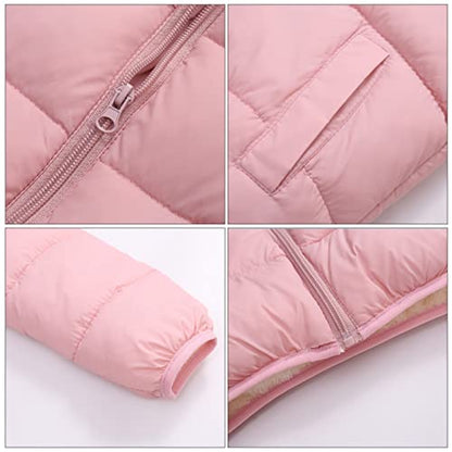Happy Cherry Boys Girls Winter Thick Jacket Warm Fleece Fur Lining Zipper Hooded Windproof Coat Outwear for 1-7 Years - color: Pink, size: 4-5T