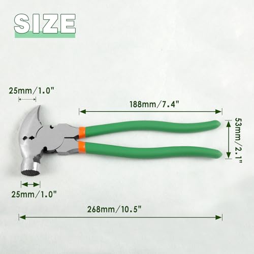 10.5 Inches Fencing Pliers with 2 Wire Cutters Multi Purpose Fence Tool Wire Twisting Pliers Nail Puller Chain Link Fence Puller Wire Fence Tools For Installing Maintaining Wire Fences - style: Fencing Pliers with Hammer End Green