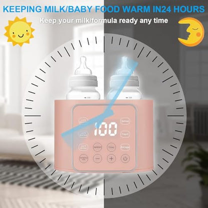 Baby Bottle Warmer 9-in-1 Multifuntion Breast Milk Warmer, Fast Baby Food Heater & Defrost Warmer with Timer for Twins, LCD Display Accurate Temperature Adjustment, 24H Constant Mode (Rose) - color: Pink