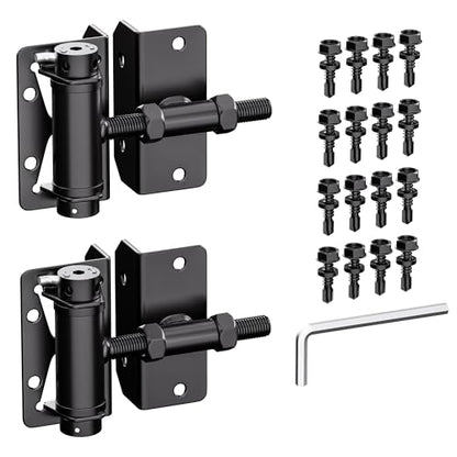 Heavy Duty Self Closing Gate Hinges for Metal/Vinyl/PVC/Wood Fence,90 Degree Narrow Wood Door Hinges with Adjustable Tension,Gate Closer Hinges for Swing Door,Gate Hardware Kit,2 Pack/Set,Black Finish