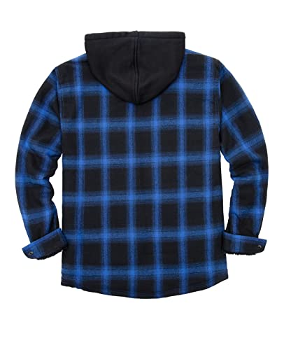 ZENTHACE Men's Sherpa Lined Full Zip Hooded Plaid Shirt Jacket - color: Blue/Black, size: X-Large