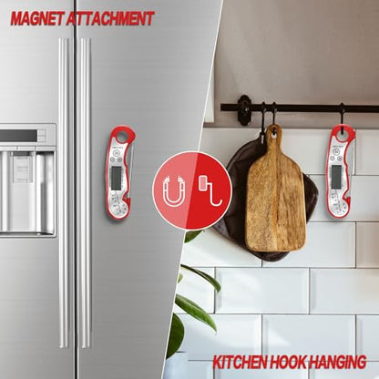 Meat Thermometer Digital - Fast Instant Read Food Thermometer for Cooking, Candy, Outside Grill, and Roast, Digital Food Thermometer with Backlight LCD & Calibration - Red/Silver - color: Red/Silver