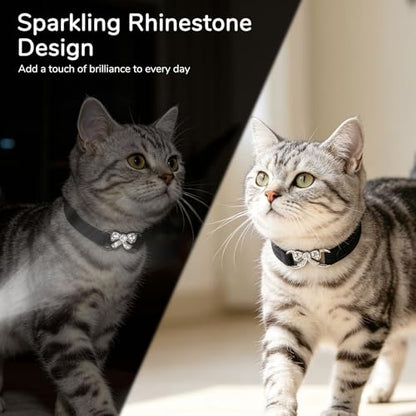 BINGPET Diamond Cat Collar with Bell,Adjustable Kitten Collar,Black - color: Black(Bowknot), size: Neck Girth 8"-10"