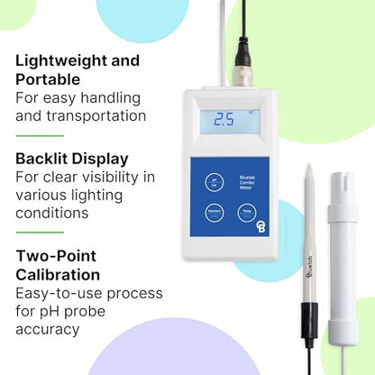 Bluelab METCOMPLUS Combo Meter Plus for pH, Temperature, and Conductivity in Water and Soil with Easy Calibration, Digital Nutrient (TDS/PPM) Testing Kit for Hydroponic System & Growing Indoor Plants | works in Water and Soil - Digital Nutrient (TDS/PPM)
