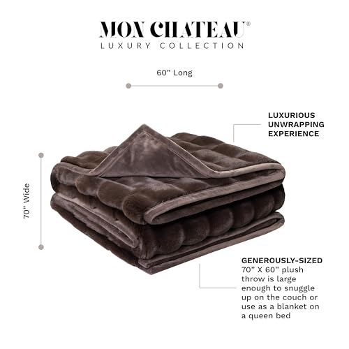 Mon Chateau 60" x 70" Hearthside Faux Fur Throw Blanket, Chestnut Square | Cozy Layer Comfort For Couch, Bed Or Chair. Lightweight Polyester Fabric With Easy Machine Wash Care - color: Chestnut Square