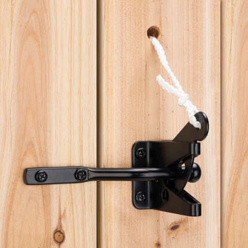 Self Locking Gate Latch for Wooden Fence with Pull String, 2pcs | Automatic vinyl gate latch, post mount automatic gravity fence latches for pool/garden/shed - size: With Pull Ring