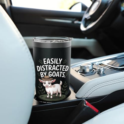 Easily Distracted by Goats Cute Coat Pygmy Goat Farmer Stainless Steel Insulated Tumbler - color: Black