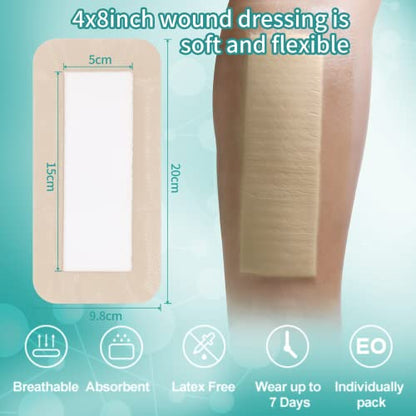 Dimora Silicone Foam Dressing with Border Adhesive 4"x8" - size: 4"x8"(5Packs)