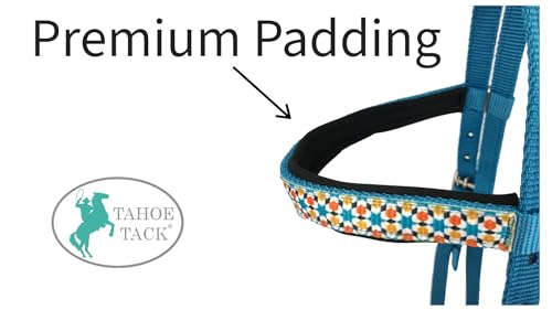 Tahoe Tack Overlay Printed Nylon Western Browband Headstall with Matching Split Reins 1 Year Warranty - color: Red Aztec, size: Pony