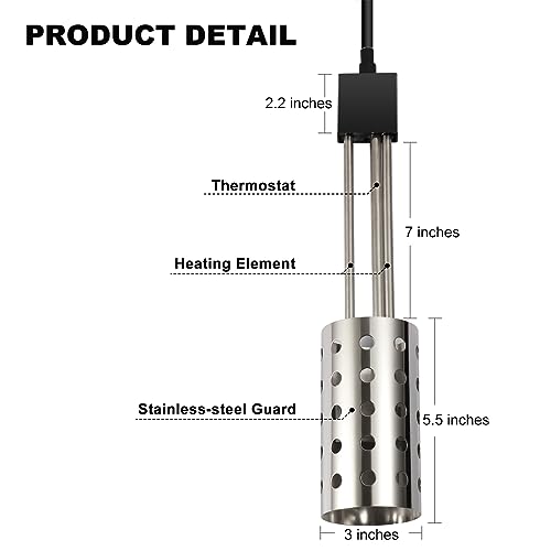 1500W Bucket Heater, Rust Proof Built in Temperature Controller Immersion Water Heater, Heats 5 Gallons of Water in Minutes with Auto Shutoff, for Home Outdoor Camping and Winter Job