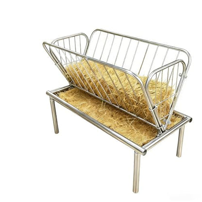Heavy-Duty 95 Gallon Livestock Feeder, Galvanized Steel 2-in-1 Hay Rack and Feed Pan, Pasture Hay Feeder for Goats Horses Cows, Easy Assembly Farm Feeder