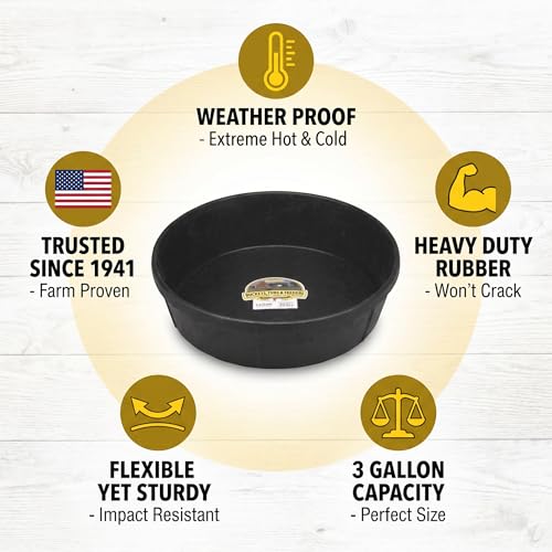 Little Giant DuraFlex 3 gal Feeder Pan for Livestock – Durable Stock Tank Style Water Trough – Outdoor Water Tub for Horse Trough or Pond Tub – Small Fish Pond Feed Bucket – Pack of 3