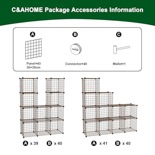 C&AHOME Wire Cube Storage, 12 - Cube Organizer Metal C Grids, Closet, Brown - color: Brown
