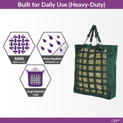 QHP Slow Feeder Hay Bag for Horses - color: Dark Green