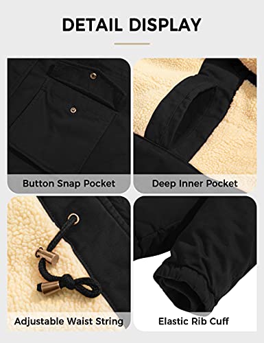 Soularge Women's Winter Plus Size Sherpa Lined Jacket with Hood | Women's Plus Size Workwear Fit,100% Cotton Outer Shell,Soft Fleece Lining,Windproof Stand Collar - color: Black, size: 4X