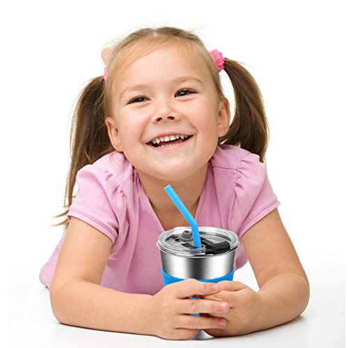 ShineMe Kids Cups with Straws and Lids, 12oz Kids Metal Drinking Glasses with Spill Proof Lids & Silicone Straws, Stainless Steel Reusable Water Tumblers for Children and Adults (5pack) - color: green,purple,blue,orange,red