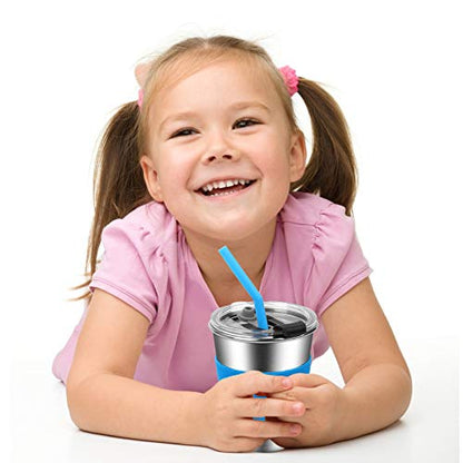 ShineMe Kids Cups with Straws and Lids, 12oz Kids Metal Drinking Glasses with Spill Proof Lids & Silicone Straws, Stainless Steel Reusable Water Tumblers for Children and Adults (5pack) - color: green,purple,blue,orange,red