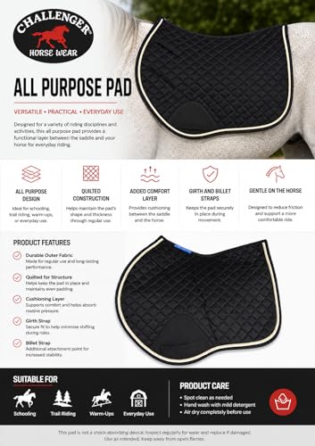 Horse Equine Contoured English Quilted Cotton All Purpose Saddle Pad 72TS37 - color: Black