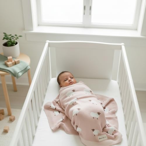 Luxury Knit Baby Receiving Blanket - 100% Cotton Soft Cozy Lightweight Receiving Swaddler Blanket for Shower Gift Registry for Newborns Infants Toddlers (Sheep - Light Pink) - color: 03- Sheep - Light Pink