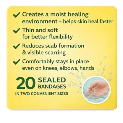 Hydrocolloid Bandage Kids | 3X Faster Healing | Reduces Scarring | Protects Against Germs | Waterproof | 100% Active Surface | Flexible Protection & Wound Care | 20 Pcs - color: 20 Count
