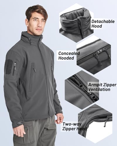 TACVASEN Men's Tactical Softshell Jacket Winter Soft Warm Fleece Lined - color: Gray, size: X-Large