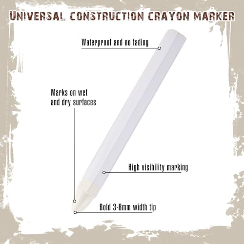 MotiMind 120 Pcs Industrial Lumber Crayons Bulk Wax Tire Marker Construction Marker for Craft Detailed Marking on Lumber Metal Carton Ceramics Concrete Glass Plastic 4.45" x 0.43" (White) - color: White