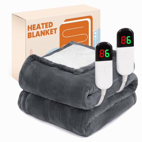 Electric Heated Blanket Queen 84"x90",8 Heat leavls and 1-8H Auto Off | Fast Heating, Over-Heat Protection&ETL Certification, Soft Flannel Sherpa, Machine Washable, Suitable for Bed and Sofa - color: Grey, size: Queen-84" x 90"