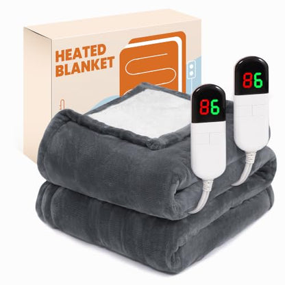 Electric Heated Blanket Queen 84"x90",8 Heat leavls and 1-8H Auto Off | Fast Heating, Over-Heat Protection&ETL Certification, Soft Flannel Sherpa, Machine Washable, Suitable for Bed and Sofa - color: Grey, size: Queen-84" x 90"