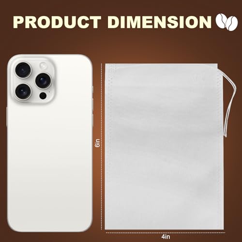Cold Brew Coffee Filter Bags 200 Pack, Disposable Mesh Brewing Bags with Drawstring, No Mess Cold Brew Maker Bags for Coffee Concentrate, Iced Coffee, Mason Jar, Large Fine Mesh Tea Infuser Bags