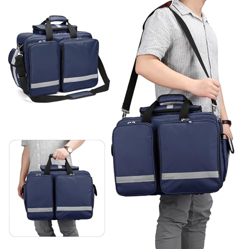 First Aid Bag - Empty Medical Storage Bag for Home Health, Nursing Students, Therapists & Doctors - color: Navy Blue