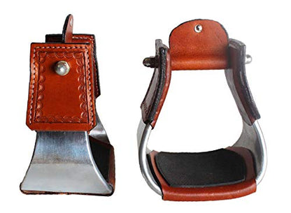 Pro Rider Horse Saddle SS Western Stirrups Pair 3" Neck 4" Tread 51133TN