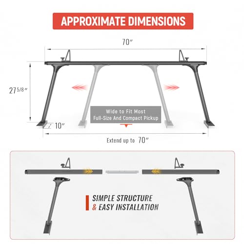 Model APX25-Lite Extendable Aluminum Truck Ladder Rack Adjustable Pick-Up Ladder Rack (No Drilling Required) - Black - color: Lite Version - Black