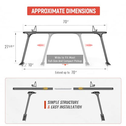 Model APX25-Lite Extendable Aluminum Truck Ladder Rack Adjustable Pick-Up Ladder Rack (No Drilling Required) - Black - color: Lite Version - Black