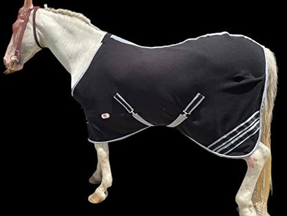 Majestic Ally Anti Pill Fleece Horse Blanket /Sheet with Silver Braided Rope (Black, 70) - color: Black, size: 70