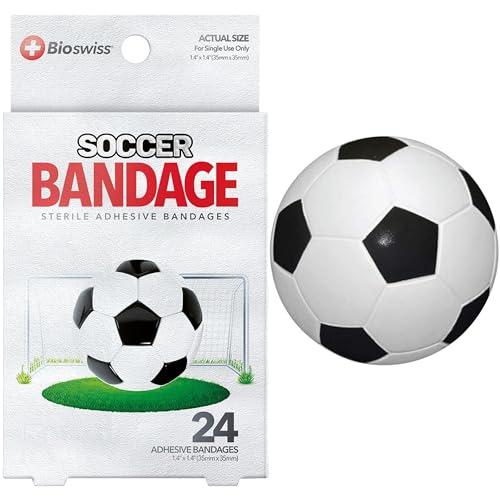 BioSwiss Bandages, Soccer Ball Shaped Self Adhesive Bandage Set, Latex Free, Sterile Wound Care, 24 Count - size: 24-Count Box, style: Soccer