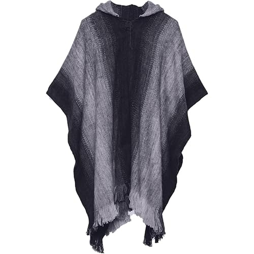 Gamboa Men's Alpaca Wool Poncho - color: Black and Grey