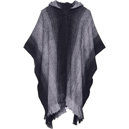 Gamboa Men's Alpaca Wool Poncho - color: Black and Grey