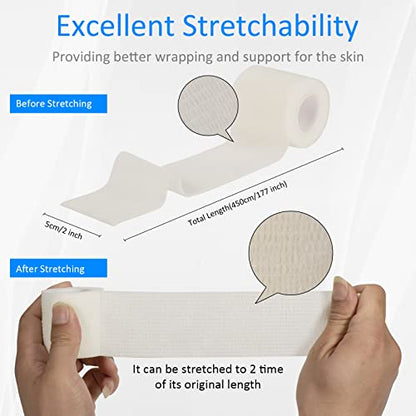 Self Adhesive Bandage Wrap 2 Inch Self Adherent Cohesive Tape Sport - color: White, size: 12Pcs