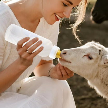 Lamb Feeding Bottle Kit, White, Silicone Nipples, 450ml/15oz Capacity, Complete Starter Set with 3 Replacement Nipples for Farm Animals