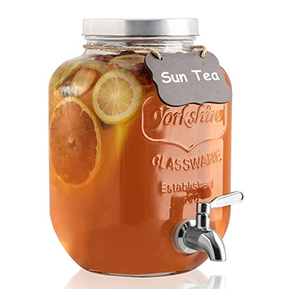1 Gallon Drink Dispenser with Spigot 18/8 Stainless Steel – Airtight & Leakproof Glass Sun Tea Jar with Anti-Rust Lids, Beverage Dispenser for Parties - Laundry Detergent Holder - size: Single