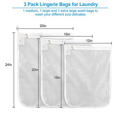 GOGOODA 3 Pack Delicates Laundry Bags, Fine Mesh Wash Bag with Hanging Loop - size: 3 set (1 Medium, 1 Large, 1Xlarge)