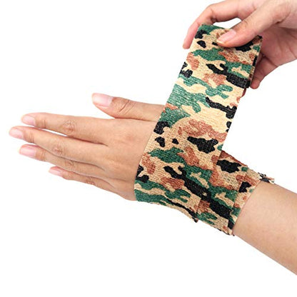 RISEN Cohesive Bandage 2” x 5 Yards, 6 Rolls, Self Adherent Wrap Medical Tape, Adhesive Flexible Breathable First Aid Gauze Ideal for Stretch Athletic - color: Desert Camo, size: 6 Count (Pack of 1)