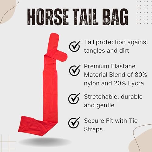 Ranch Hand Horse Tail Bag - Stretchable Horse Tail Bag Made from Durable Stretchy Material- Damage Free Tail Protection - Light Red - color: Light Red