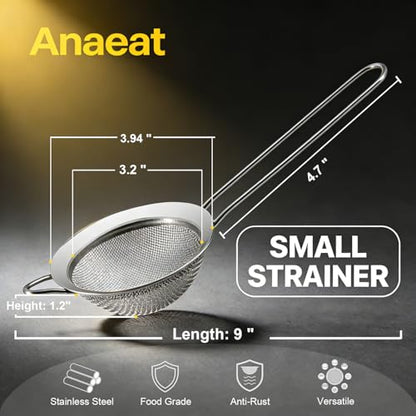 Anaeat Fine Mesh Strainers - Premium Stainless Steel Colander Sieve Sifters, with Durable Mesh and Sturdy Handle, Excellent for Sifting Dry ingredients, Flour, Pastas, Rice, Tea (3.94"） - color: 3.94" Diameter